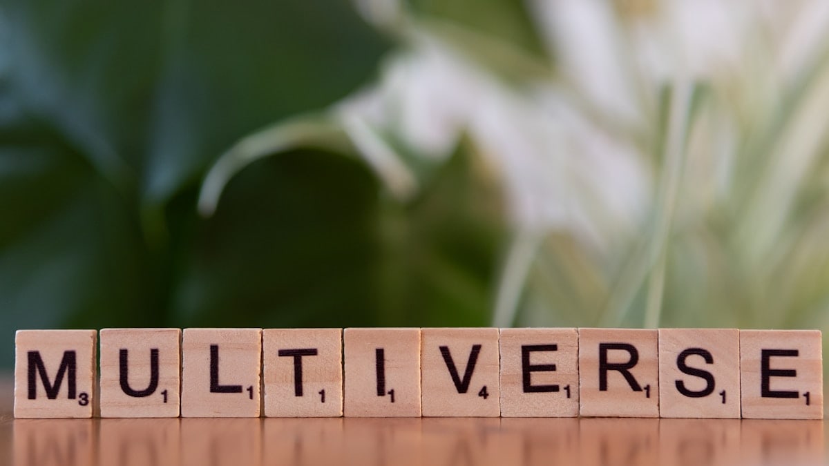 A close up of a block that says multiverse